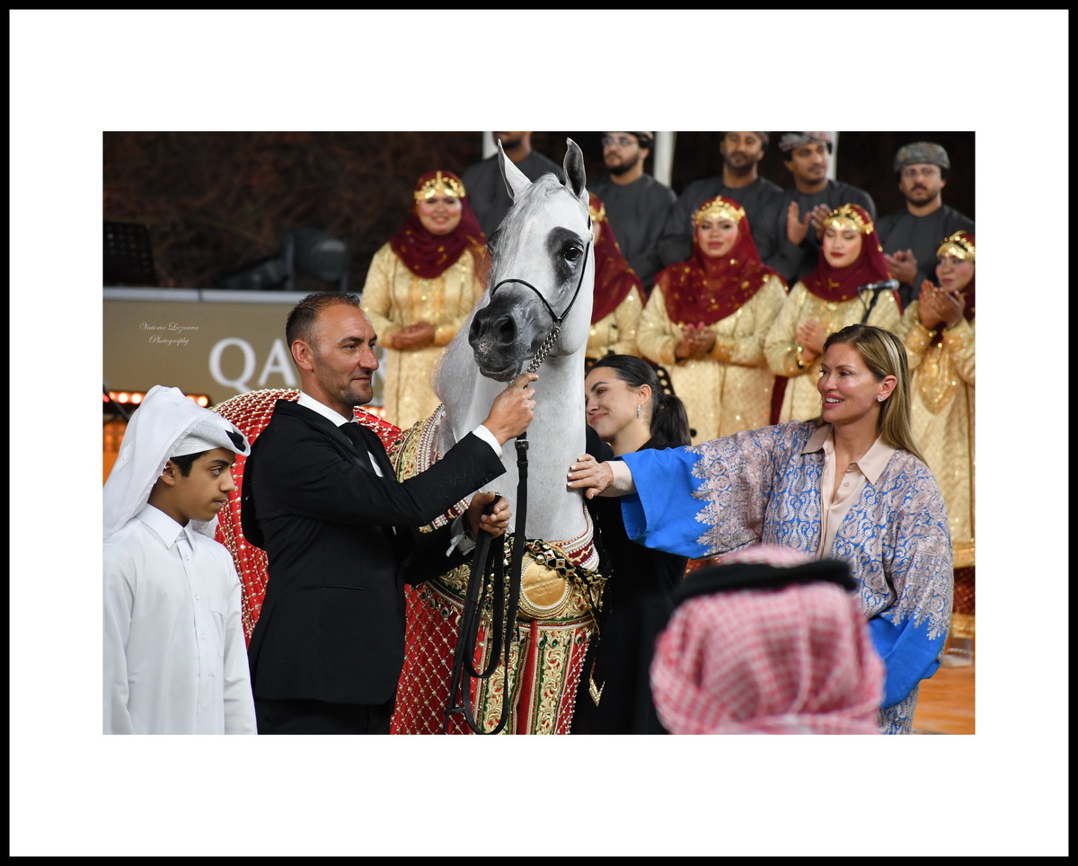 Breeder Mindy Peters (USA), handler Glenn Schoukens, the Hleetan stud team & the winner Arabian stallion Berlin MP, QATAR