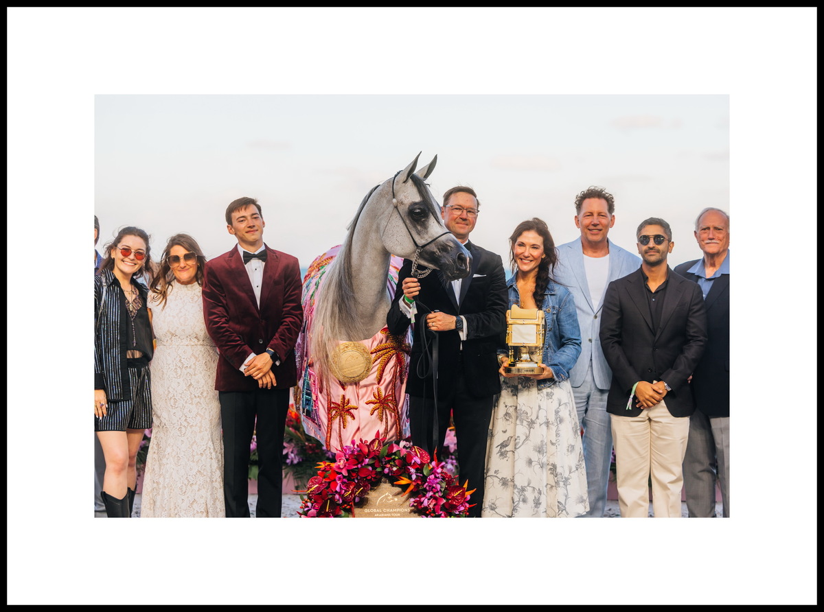 Arabian mare Exxaltress and the team of her owner, Orrion Farms LLC, US. Photo credit © Global Champions Arabians Tour