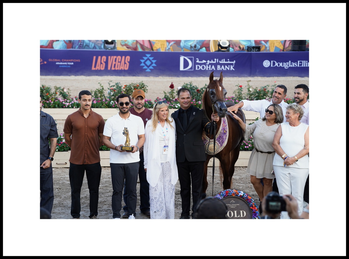 Junior colt STA High Voltaj and and the team of his owner, Al Wajba Stud, Qatar. Photo credit © Global Champions Arabians Tour